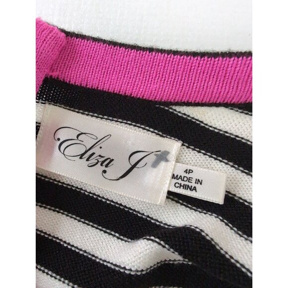 Eliza J Dress Womens 4 Petite Black White Knit Short Sleeve‎ Sheath Preppy - Picture 11 of 13
